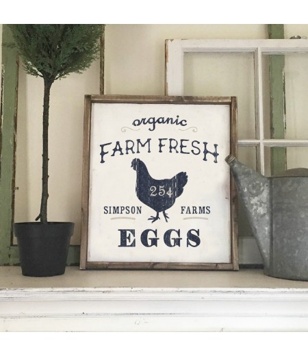 ARW Custom Wood Sign - Farm Fresh Eggs Name - 18"x21" Framed Wood Sign